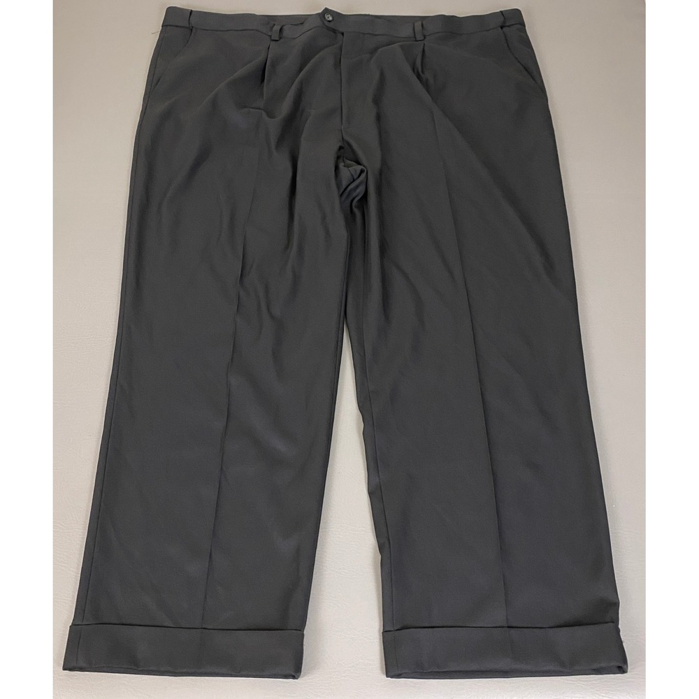 George Dress Pants Mens Size 52x30 Big and Tall Pleated Black Cuffed Slacks